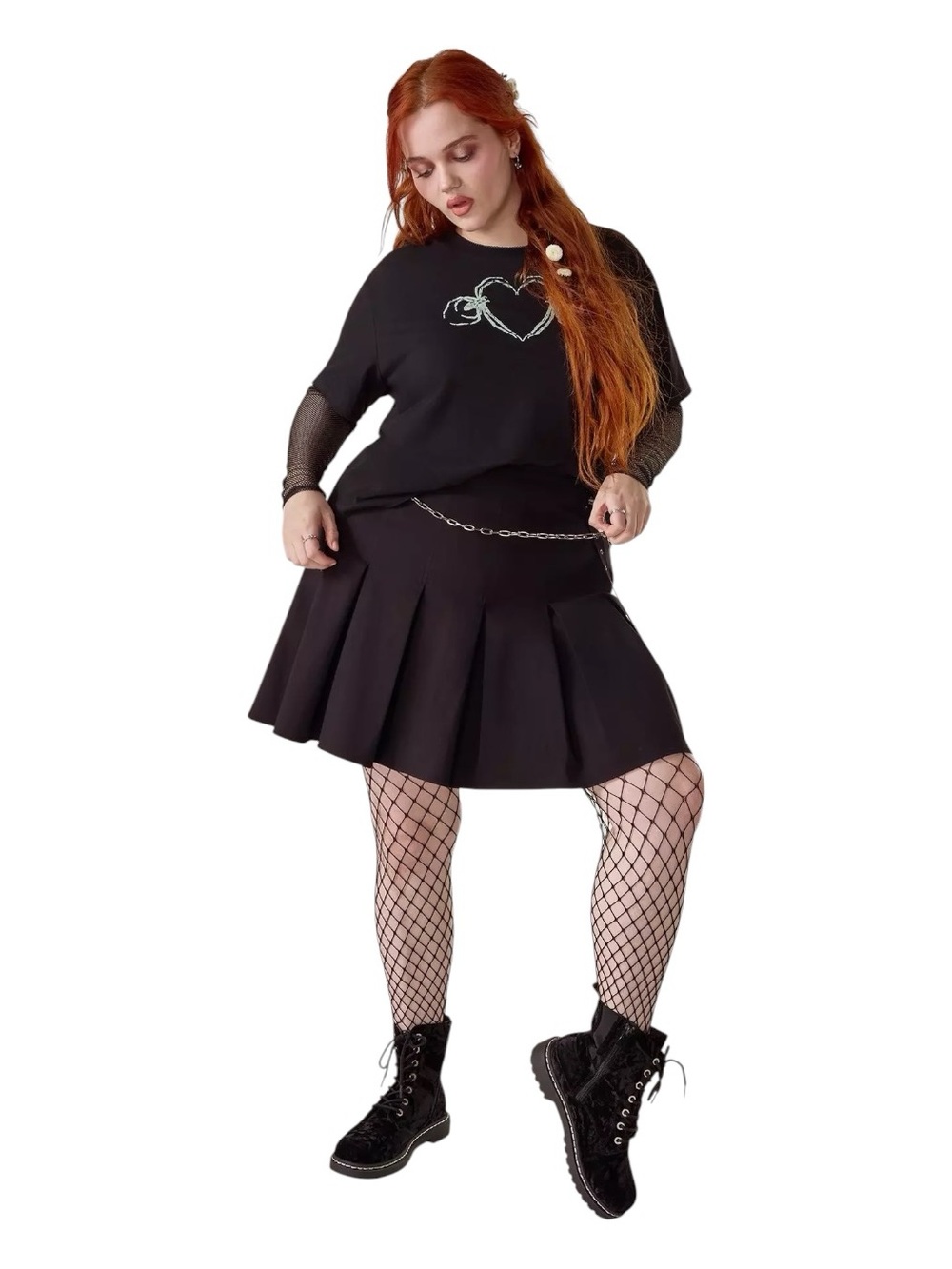 Nightfall by Torrid Pleated Chain Detail Mini Skirt Size 22 Black Goth